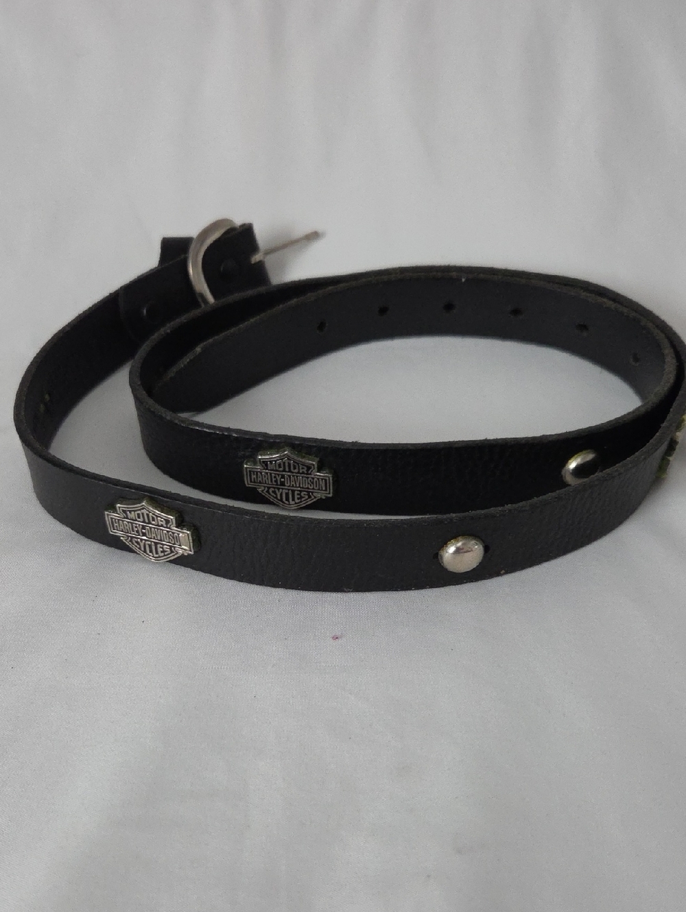 Harley-Davidson Black Leather Studded Belt with Silver Logo Shields